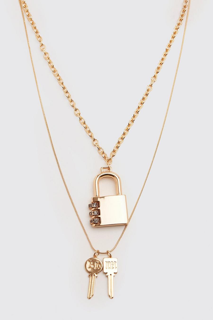 Gold Halsband med nycklar och hänglås image number 1