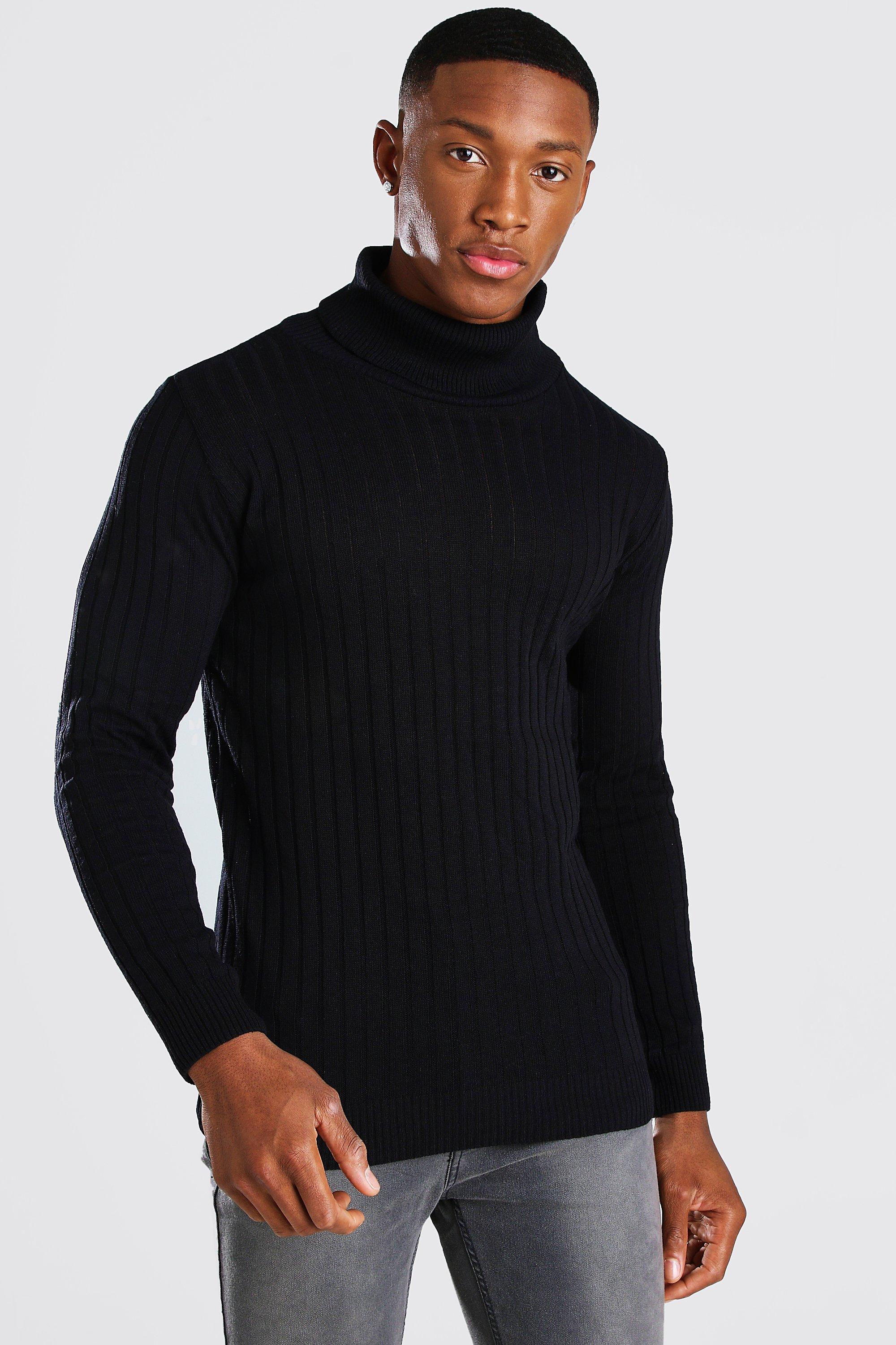 Muscle Fit Ribbed Roll Neck Jumper