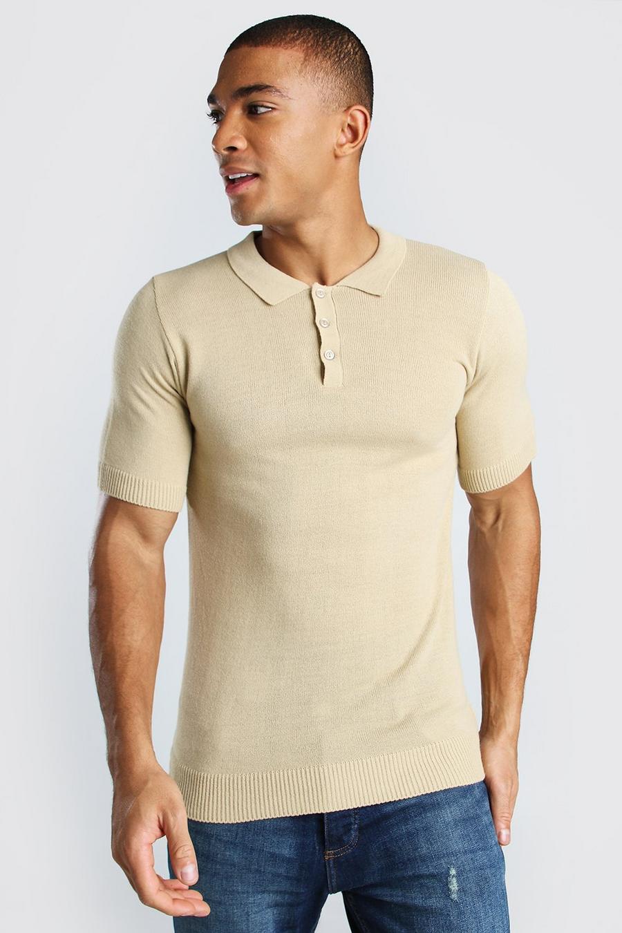 Camel Short Sleeve Knitted Polo image number 1