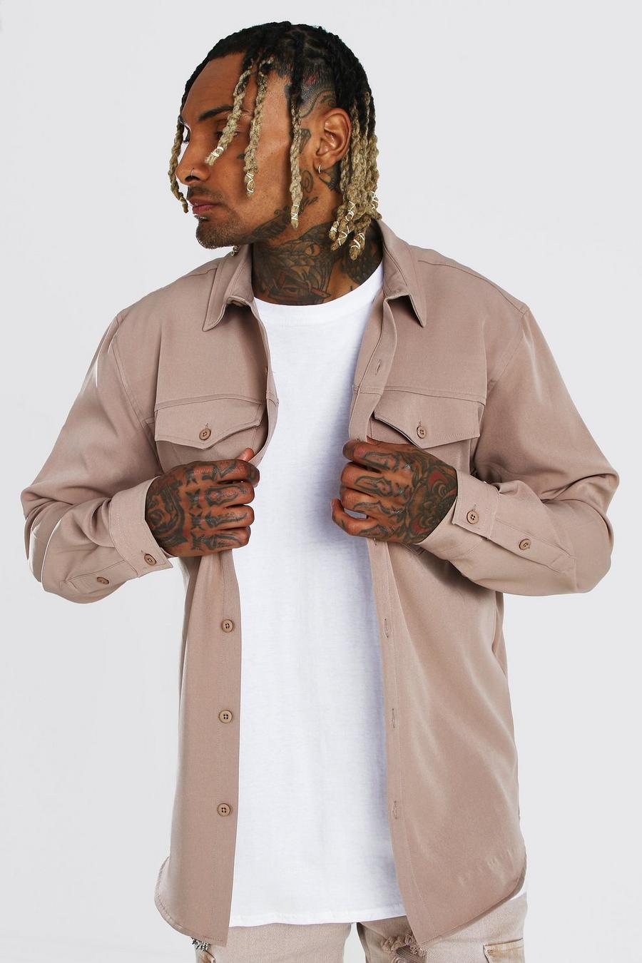 Taupe Smart Utility Stretch Overshirt image number 1