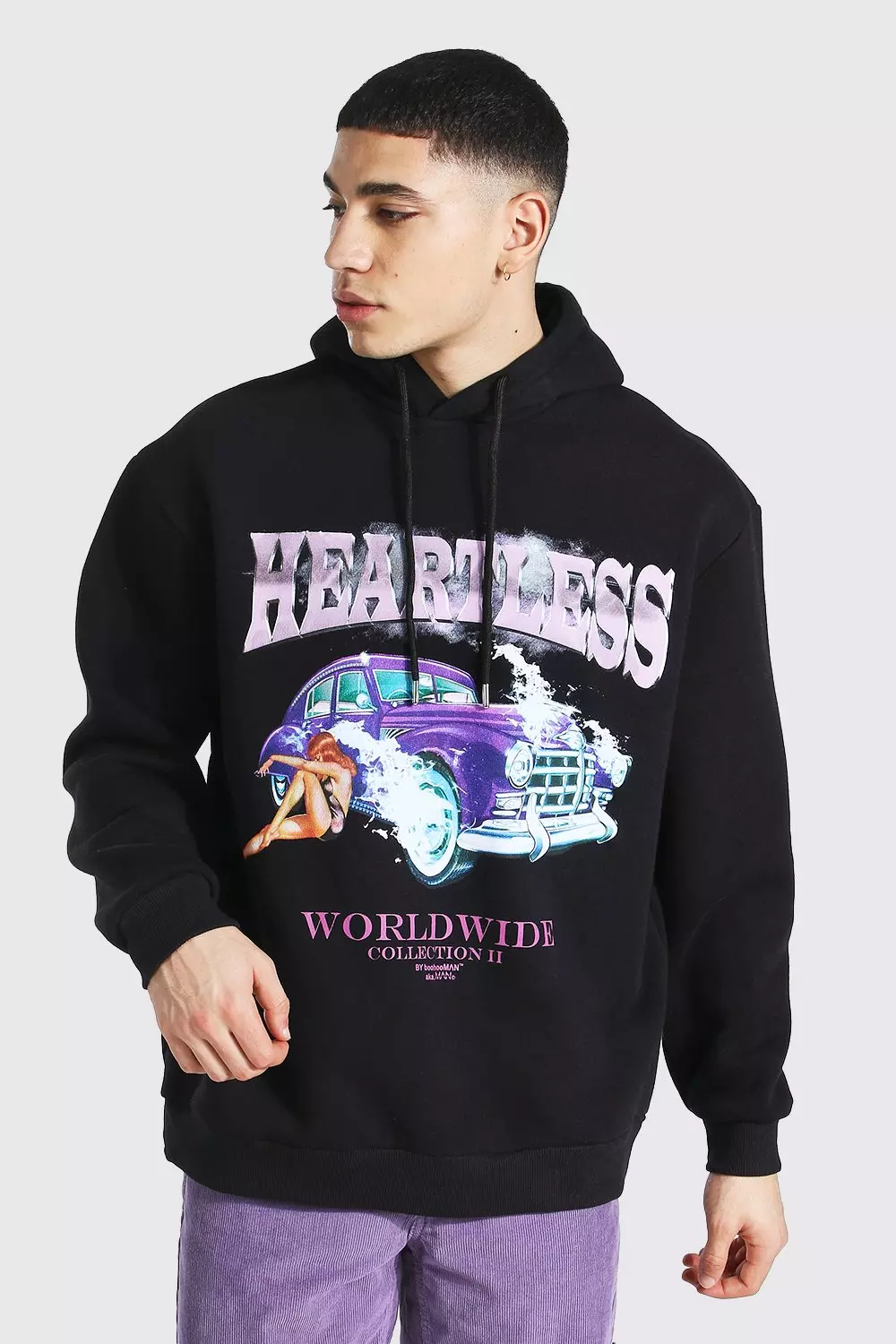 Oversized Heartless Car Graphic Hoodie