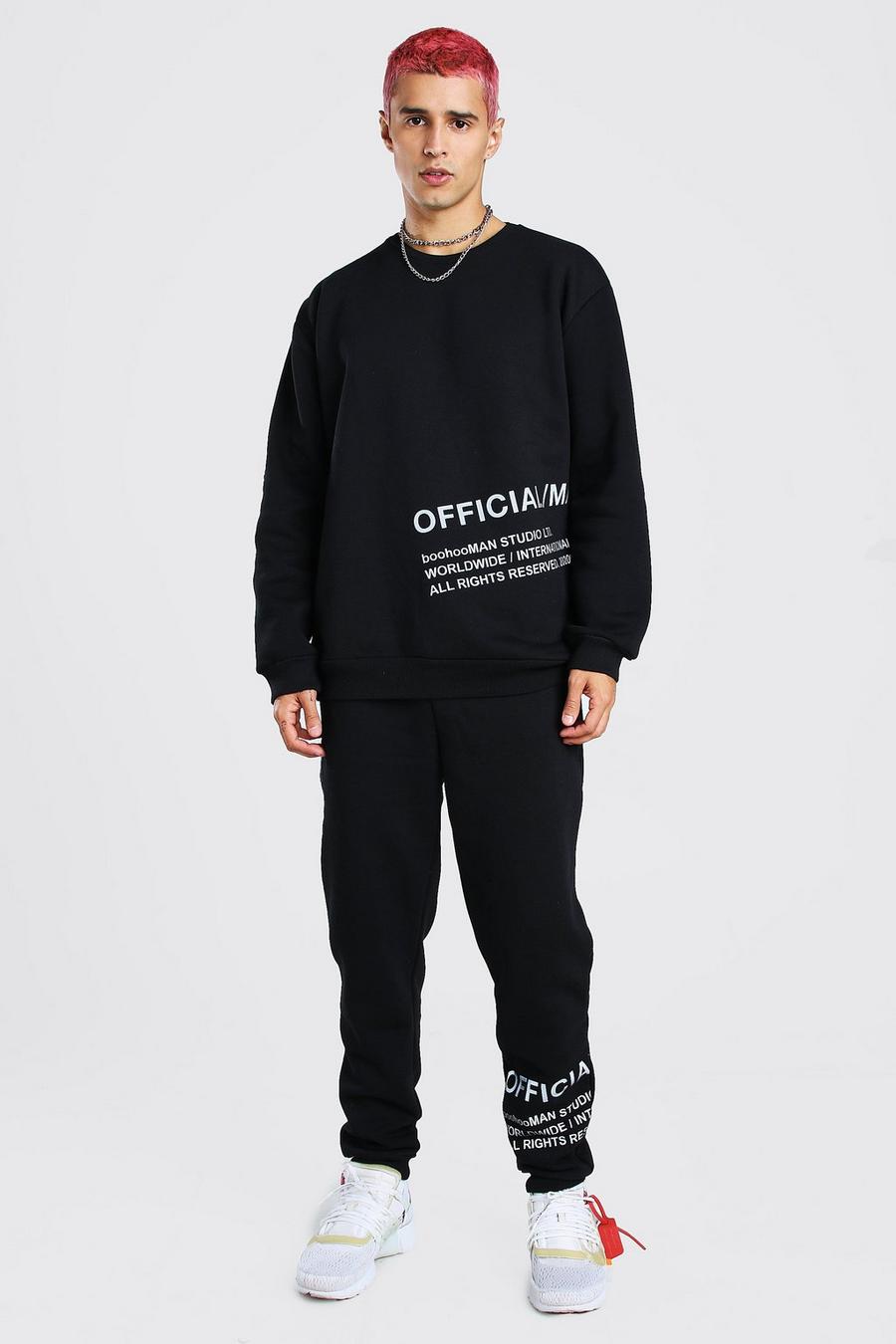 Black Loose Fit Sweater Tracksuit With Reflective Print image number 1