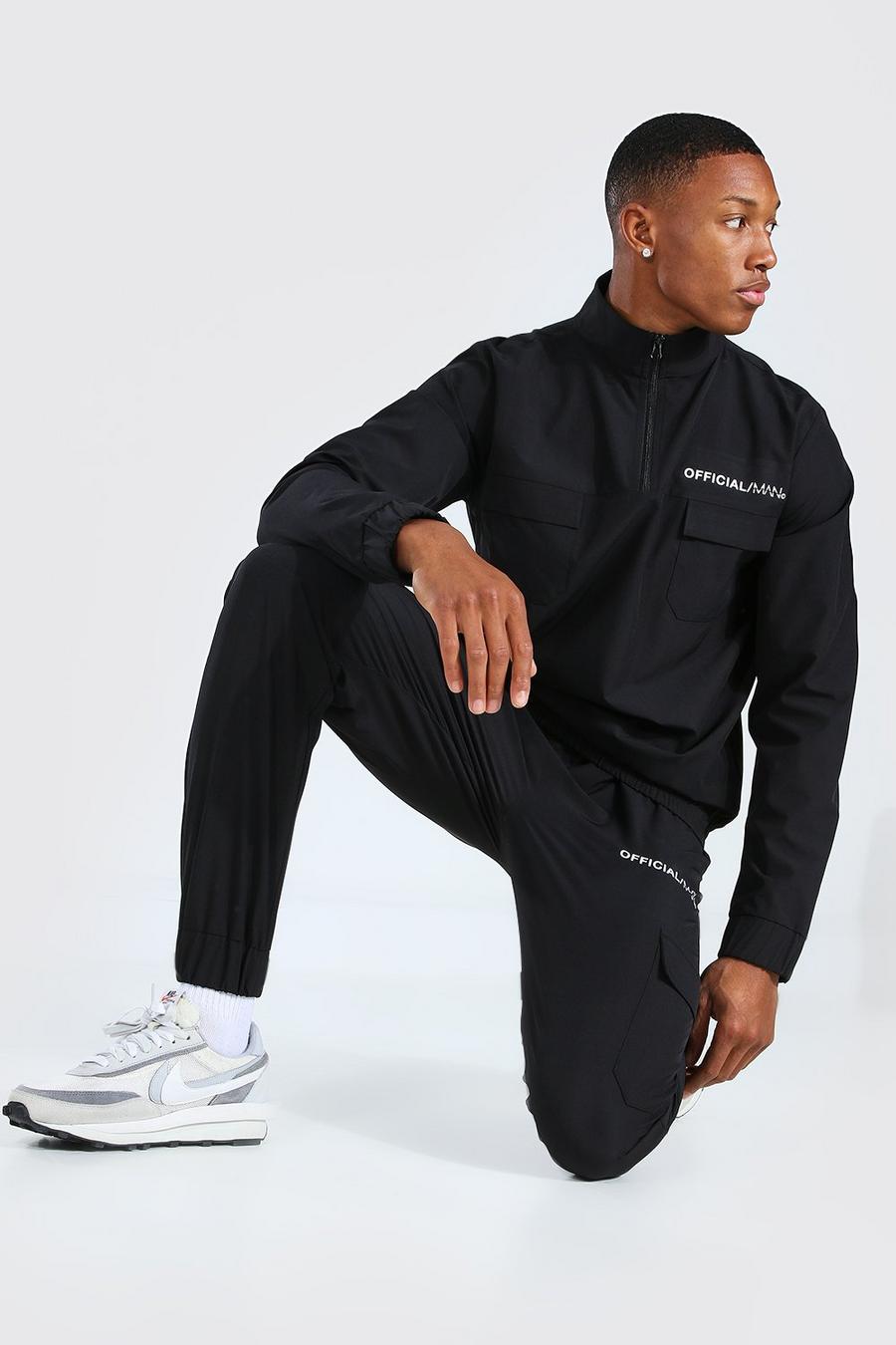 Black Official MAN Shell Utility Half Zip Tracksuit image number 1
