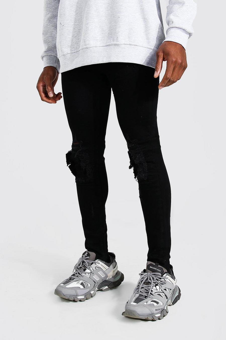 True black Super skinny jeans med slitage och bikerdetaljer image number 1