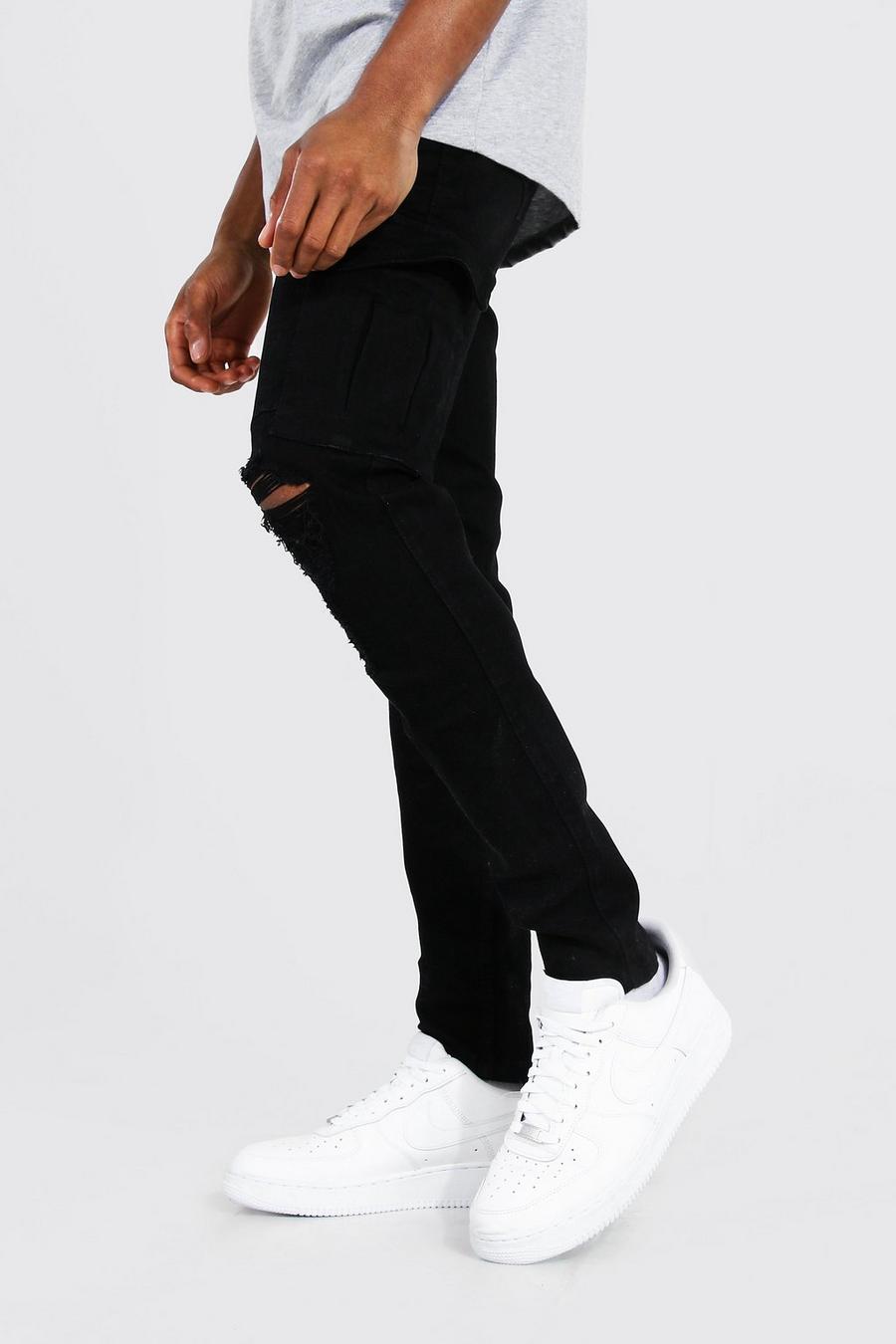 True black Skinny Fit Cargo Jeans image number 1