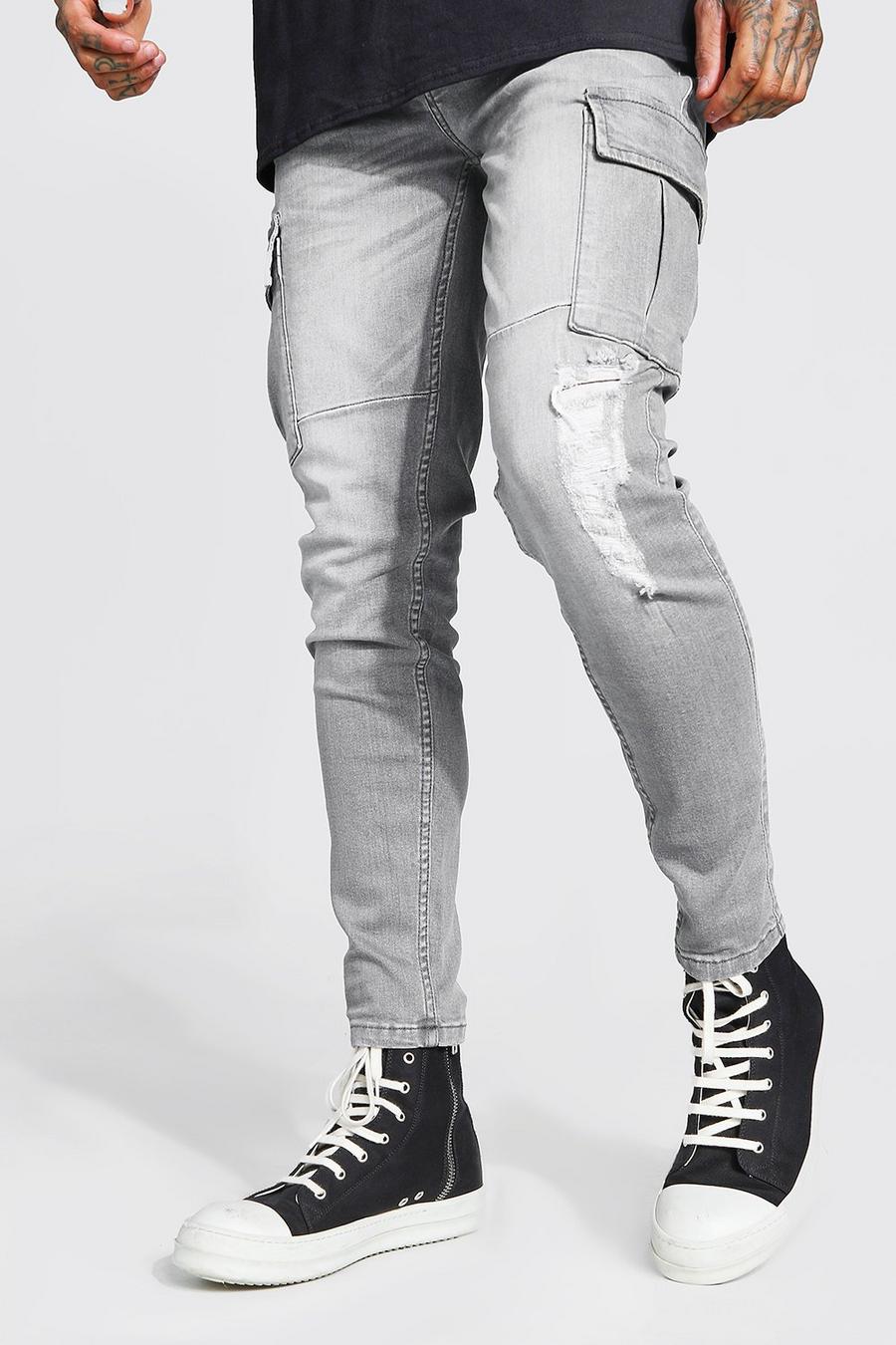 Grey Skinny Fit Cargo Jeans image number 1