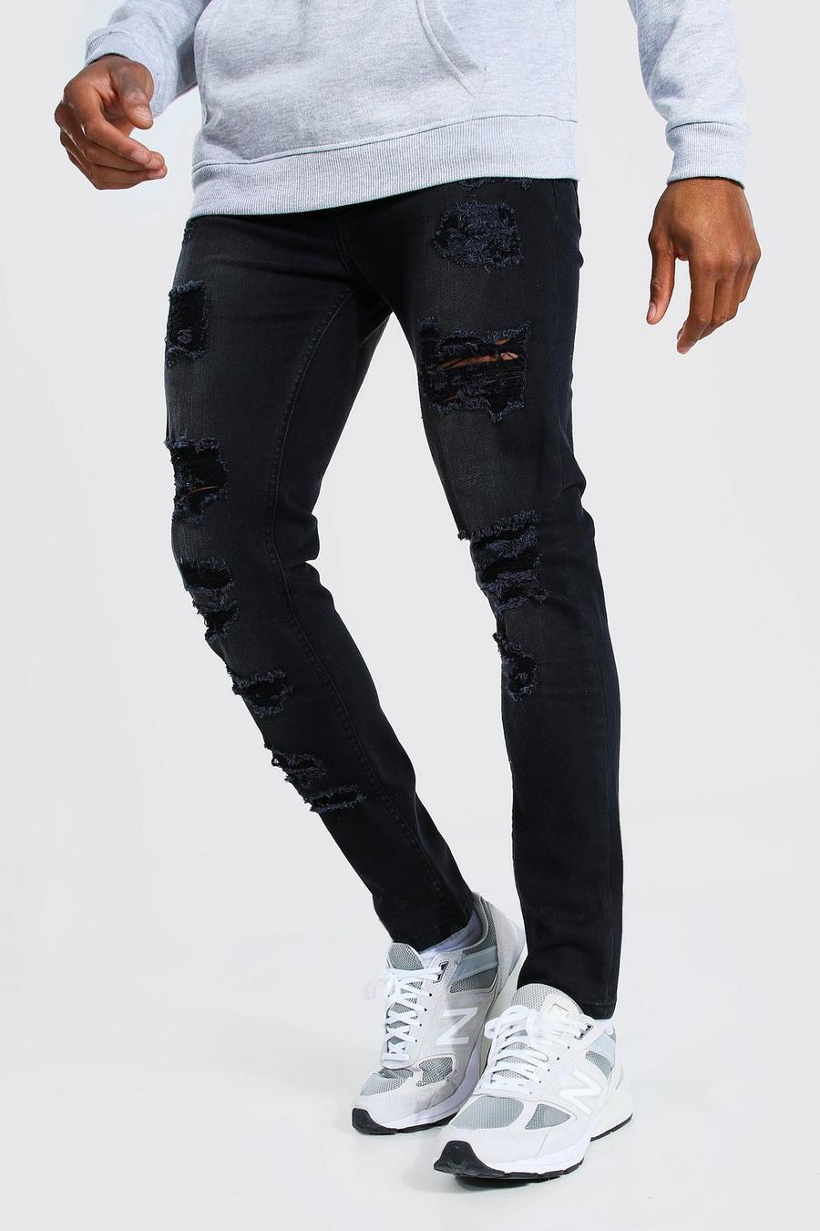 פחם סקיני ג'ינס נמתח עם קרעים לכל האורך image number 1
