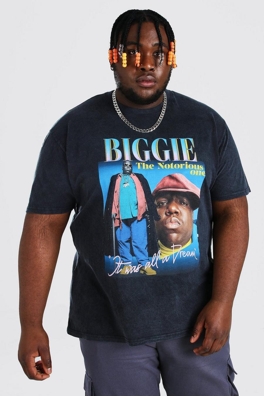 Black Plus Size Gelicenseerd Acid Wash Gebleekt Biggie T-Shirt image number 1