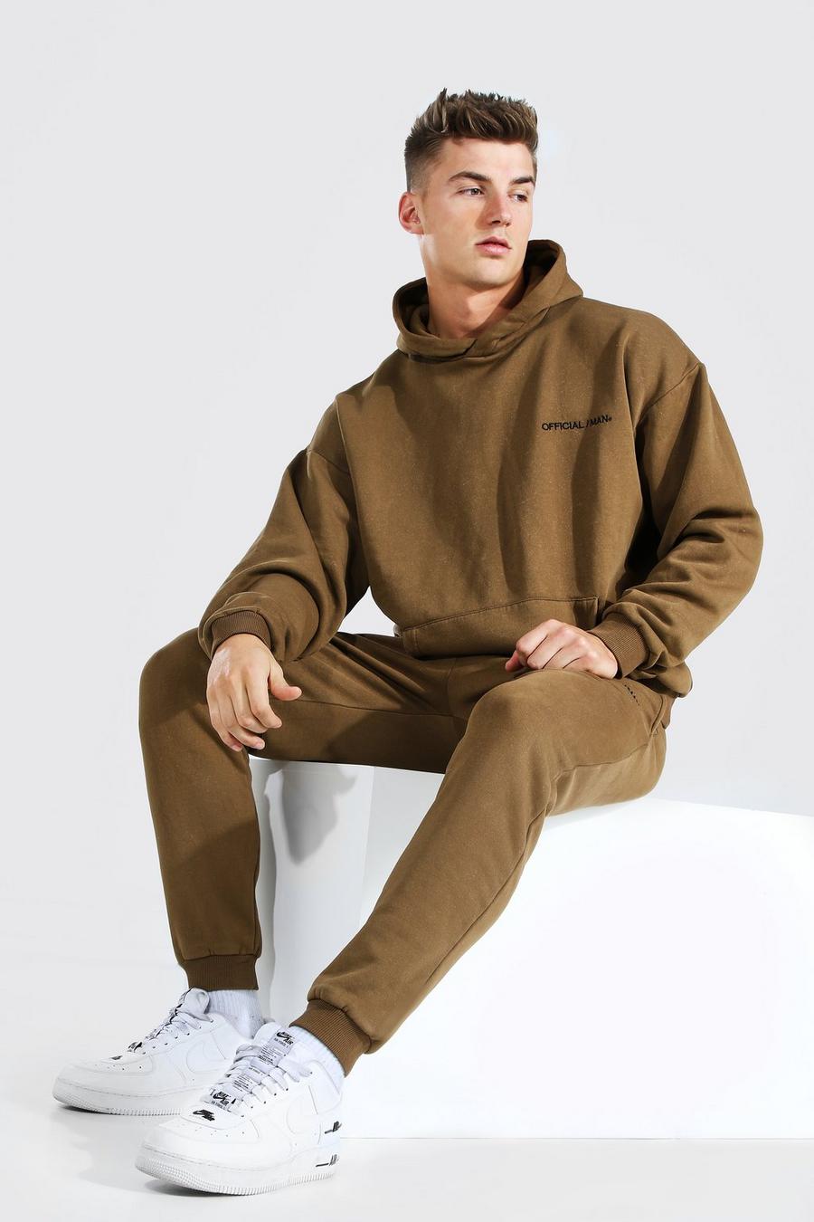 Brown Oversized Overdyed MAN Hooded Tracksuit image number 1