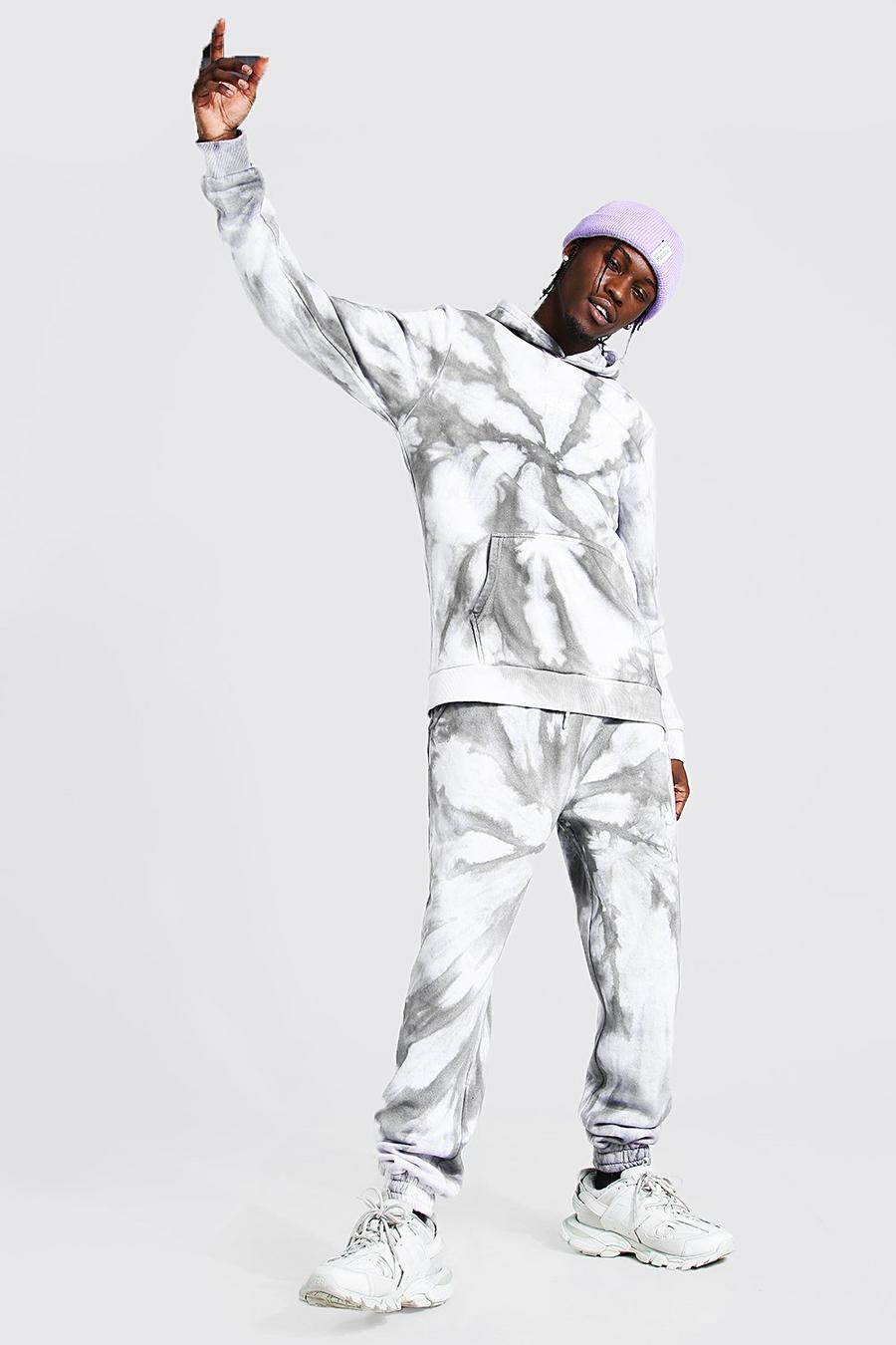 Charcoal gris MAN Tie Dye Hooded Tracksuit image number 1