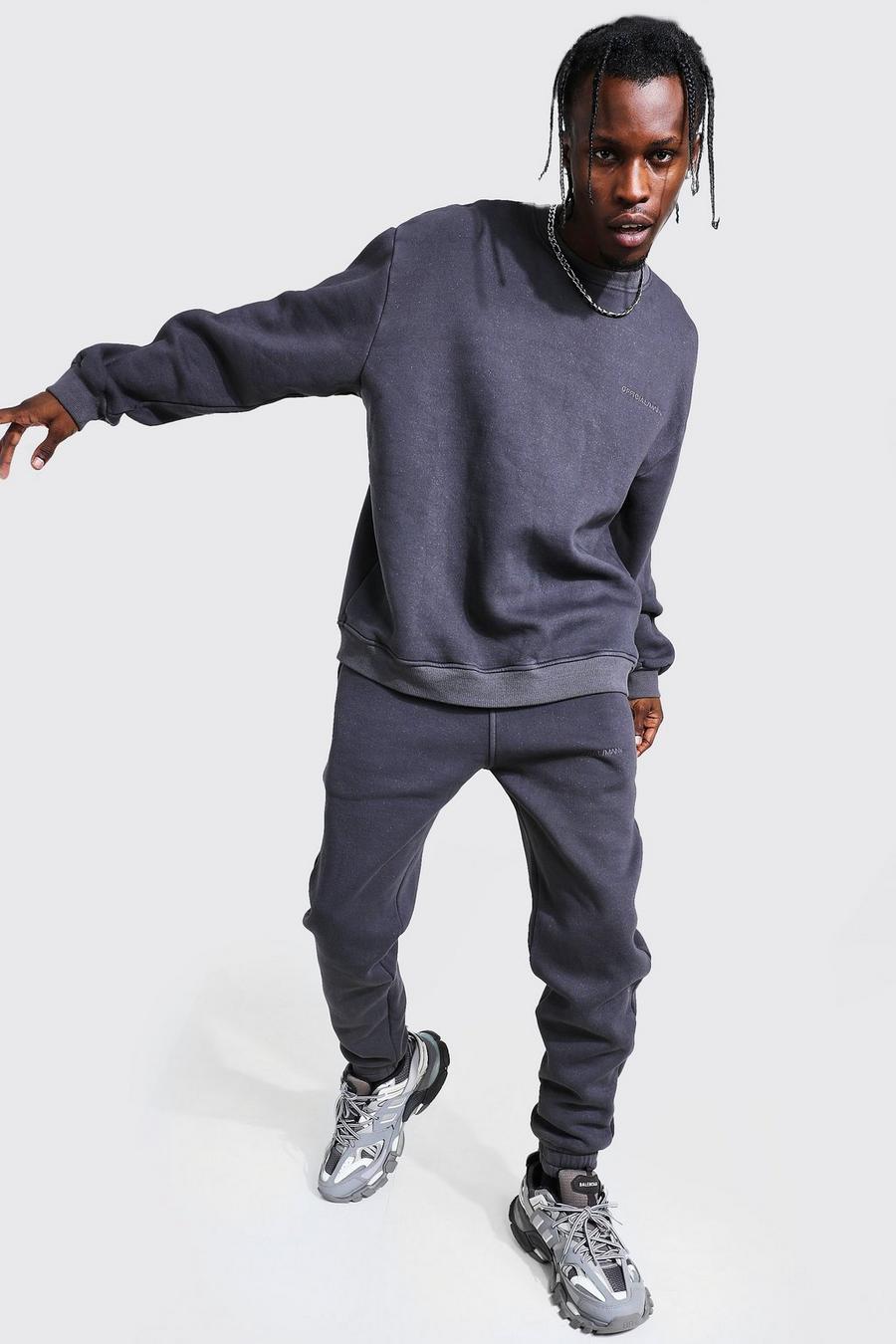 Charcoal grey Overdyed Official MAN Sweater Tracksuit image number 1