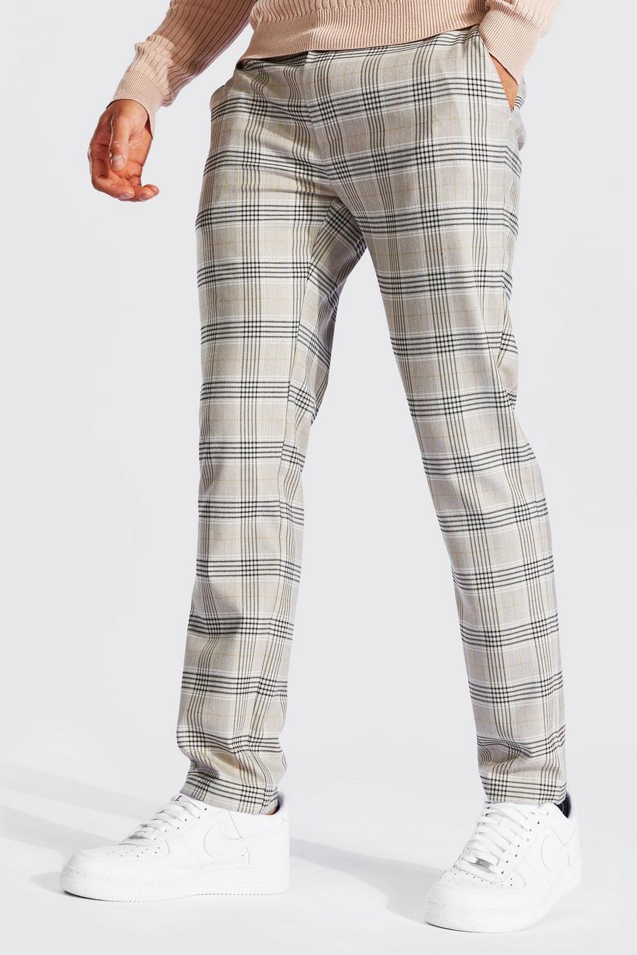 Pantalon habillé à carreaux skinny, Stone image number 1