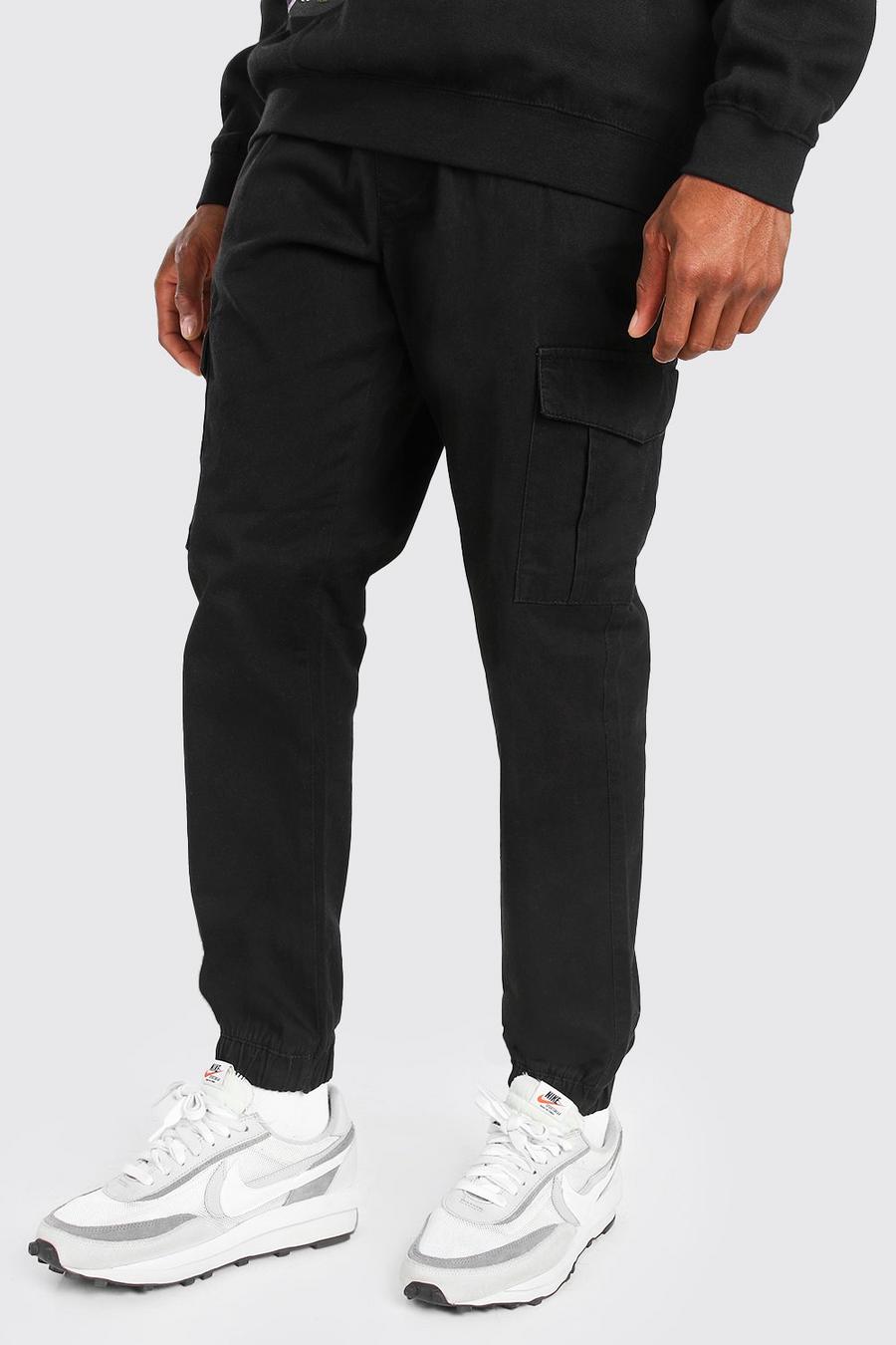 Black Cargo Pants With Elasticated Waist image number 1