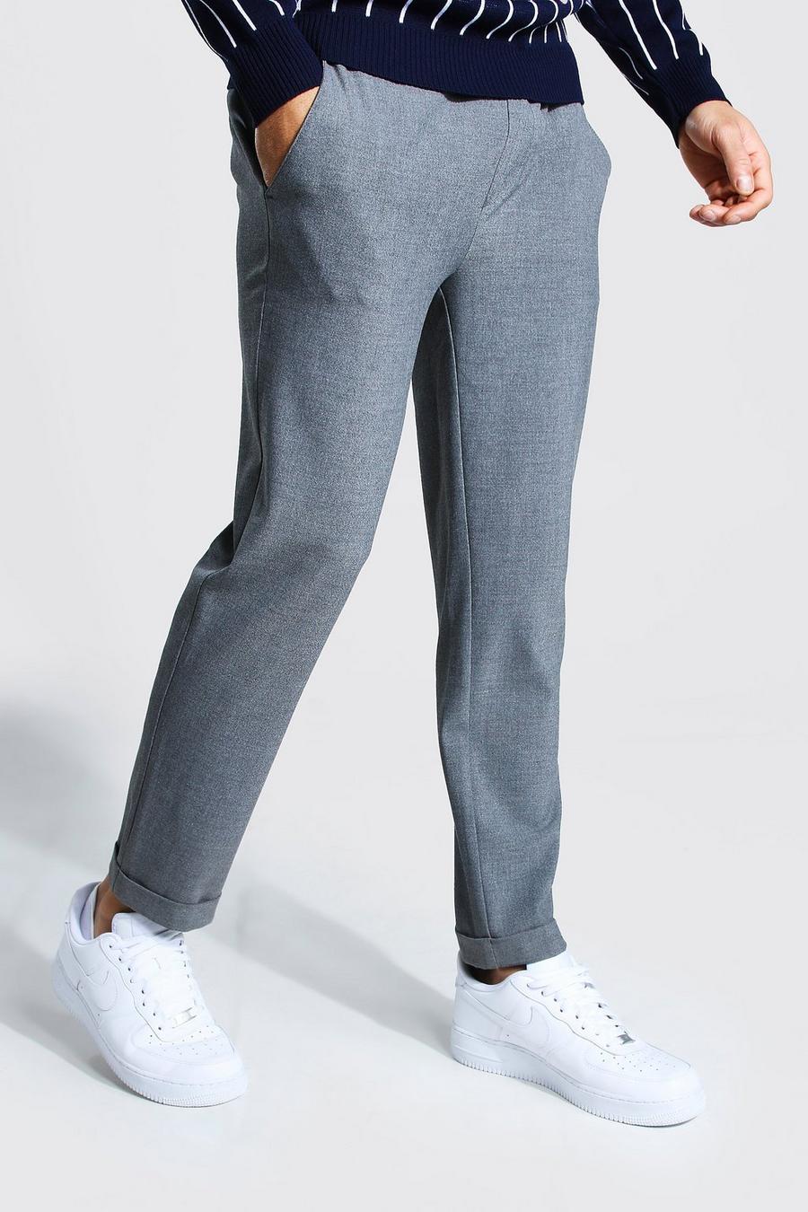 אפור מכנסי ריצה סקיני קרופ אלגנטיים עם מכפלת מקופלת image number 1