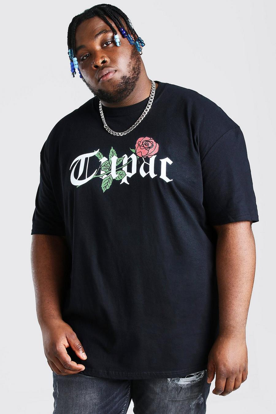 Lizenz-T-Shirt mit Tupac Rose-Print in Plusgröße, Schwarz image number 1
