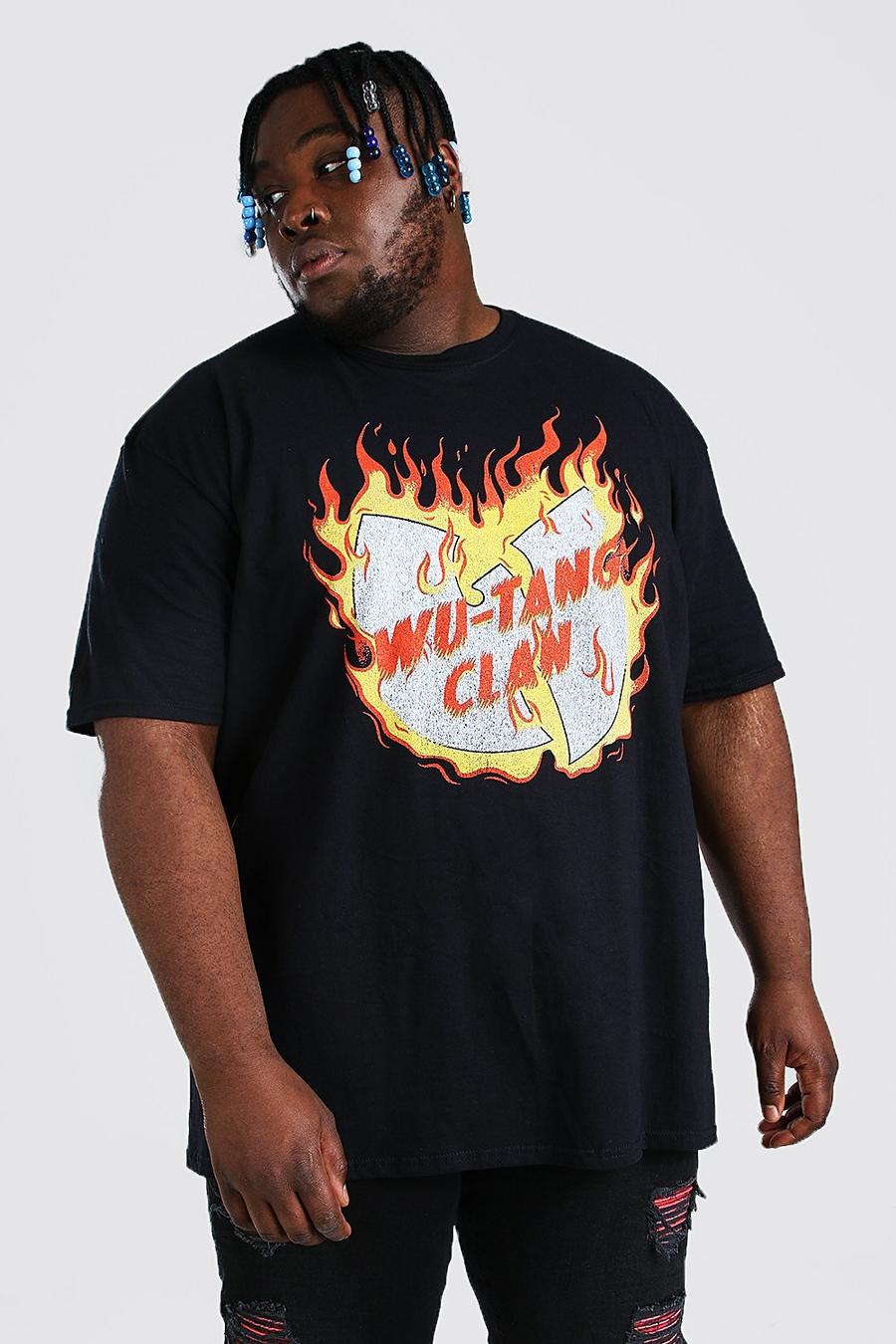 Plus Size Wu-Tang Lizenz T-Shirt mit Flammen-Motiv, Schwarz image number 1
