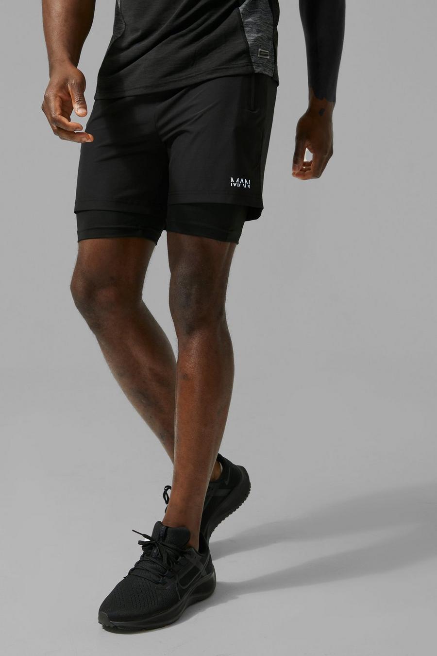 Black schwarz Man Active Gym 2-In-1 Short