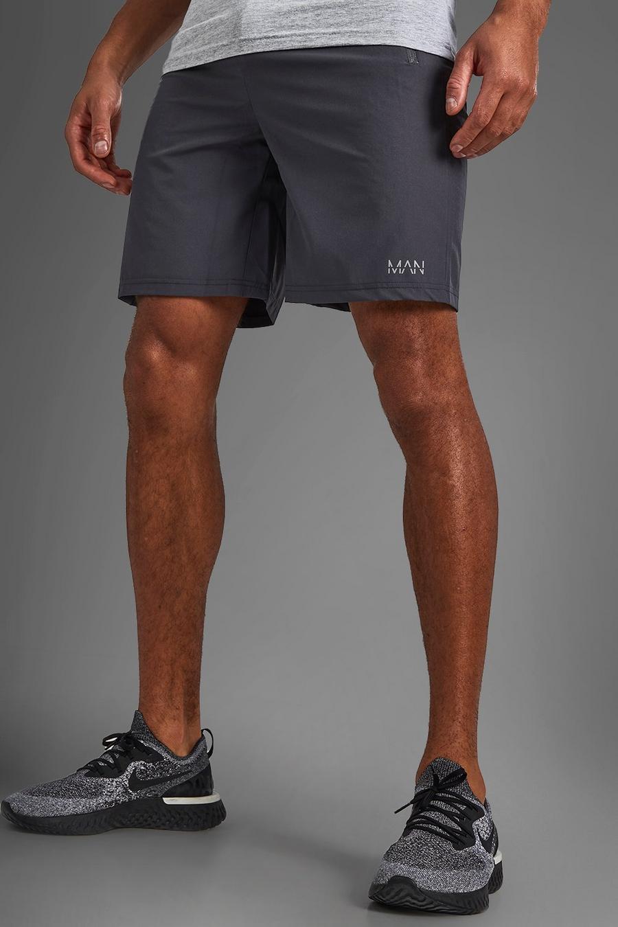 Charcoal grå Man Active Gym Shorts With Zip Pockets