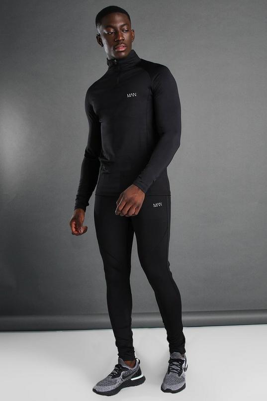 MAN Active Muscle Fit Funnel Zip Tracksuit | boohoo