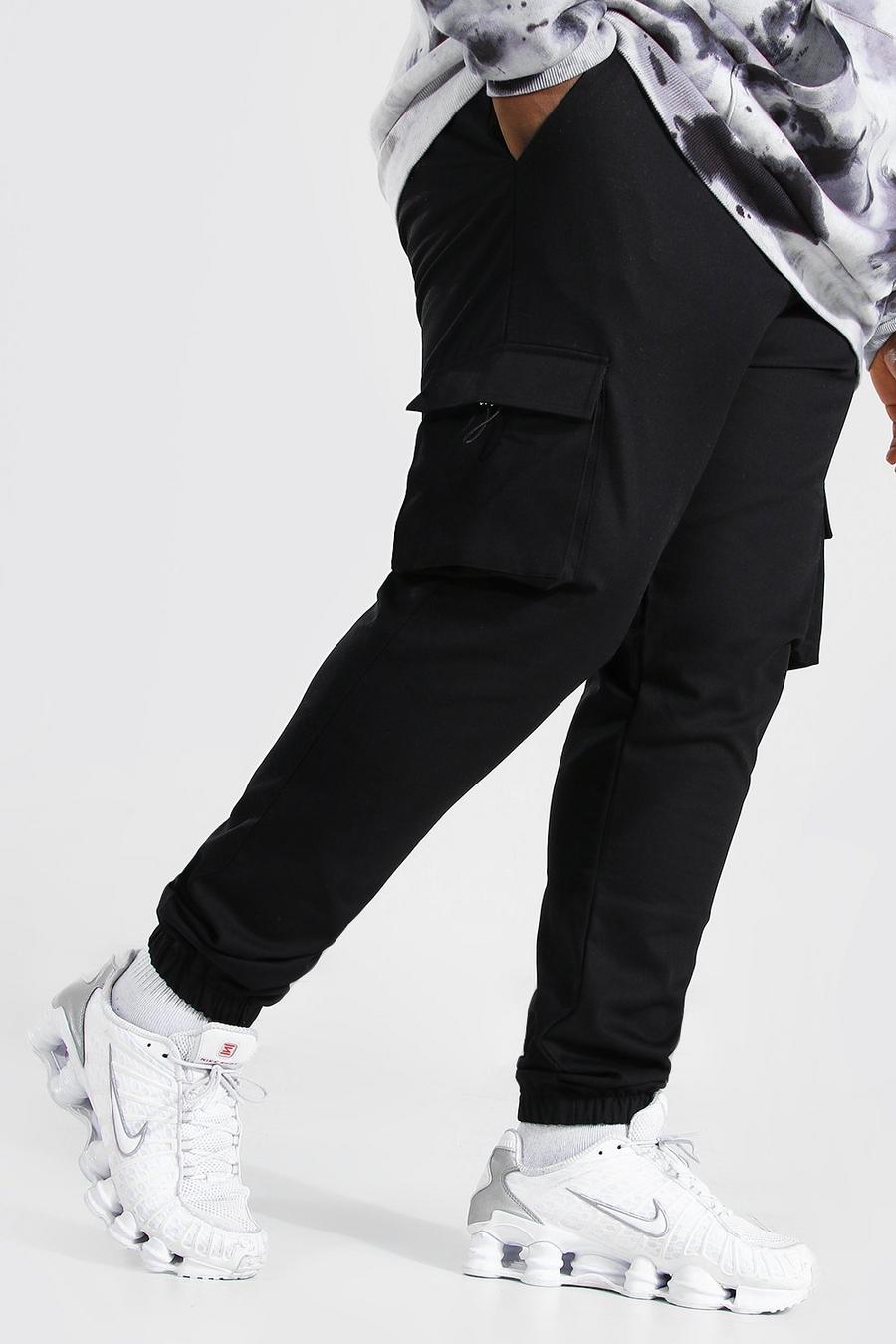 שחור negro מכנסי ריצה קרגו ארוגים מידות גדולות עם עיטור כפתור
