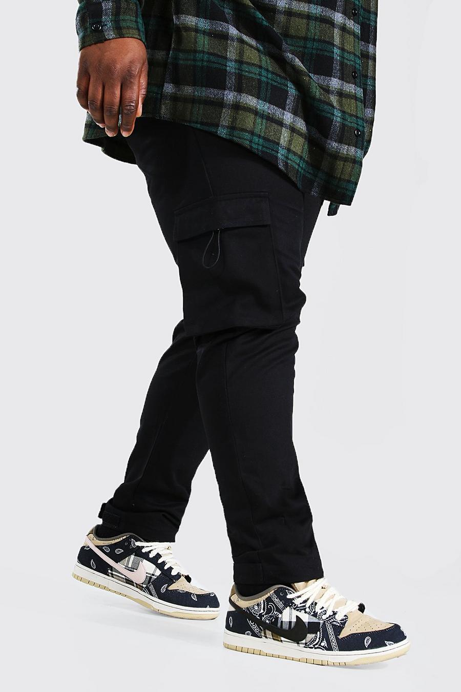 Black Plus Size Tab Detail Woven Cargo Joggers image number 1