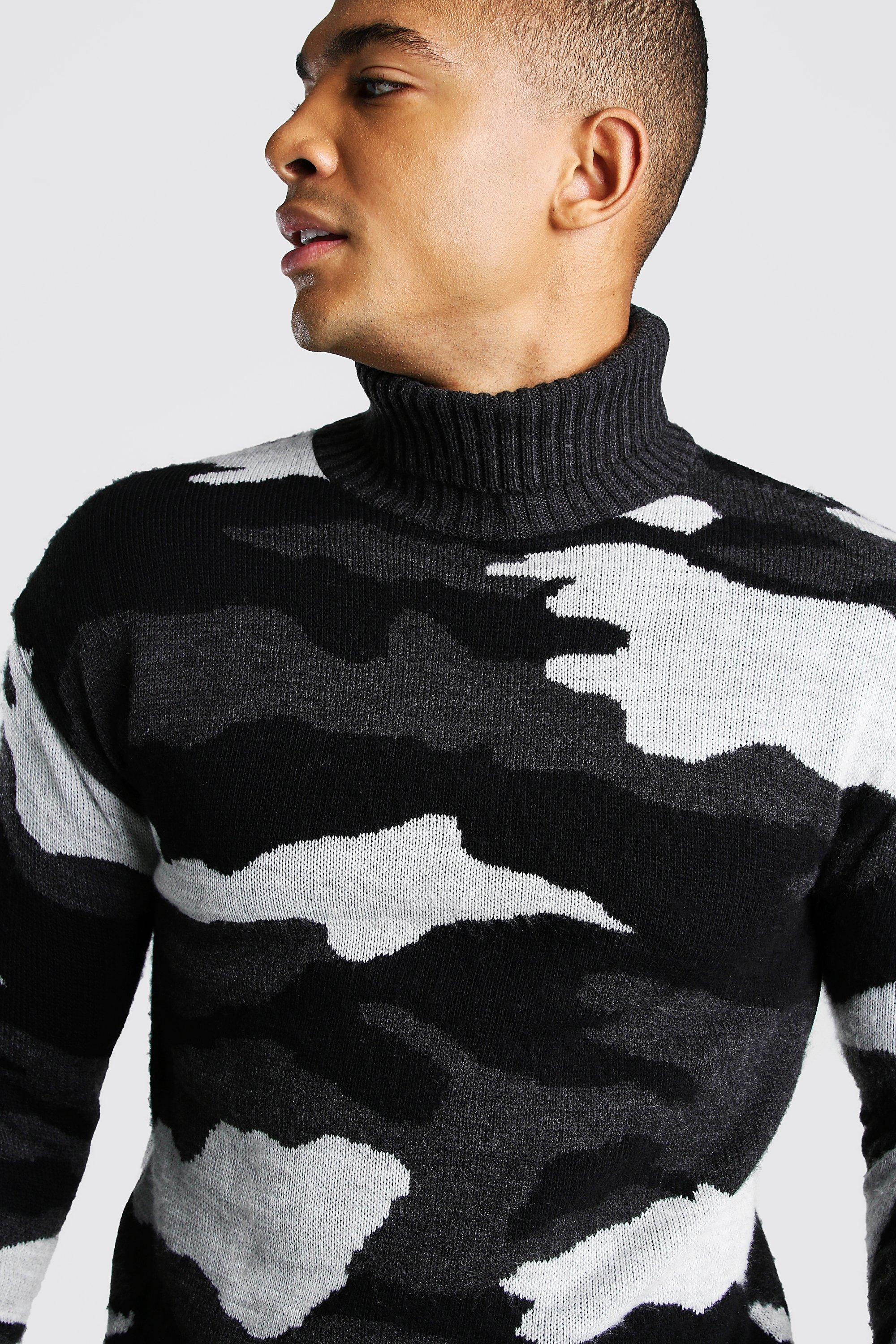 Turtleneck Brushed Camo Knitted Sweater