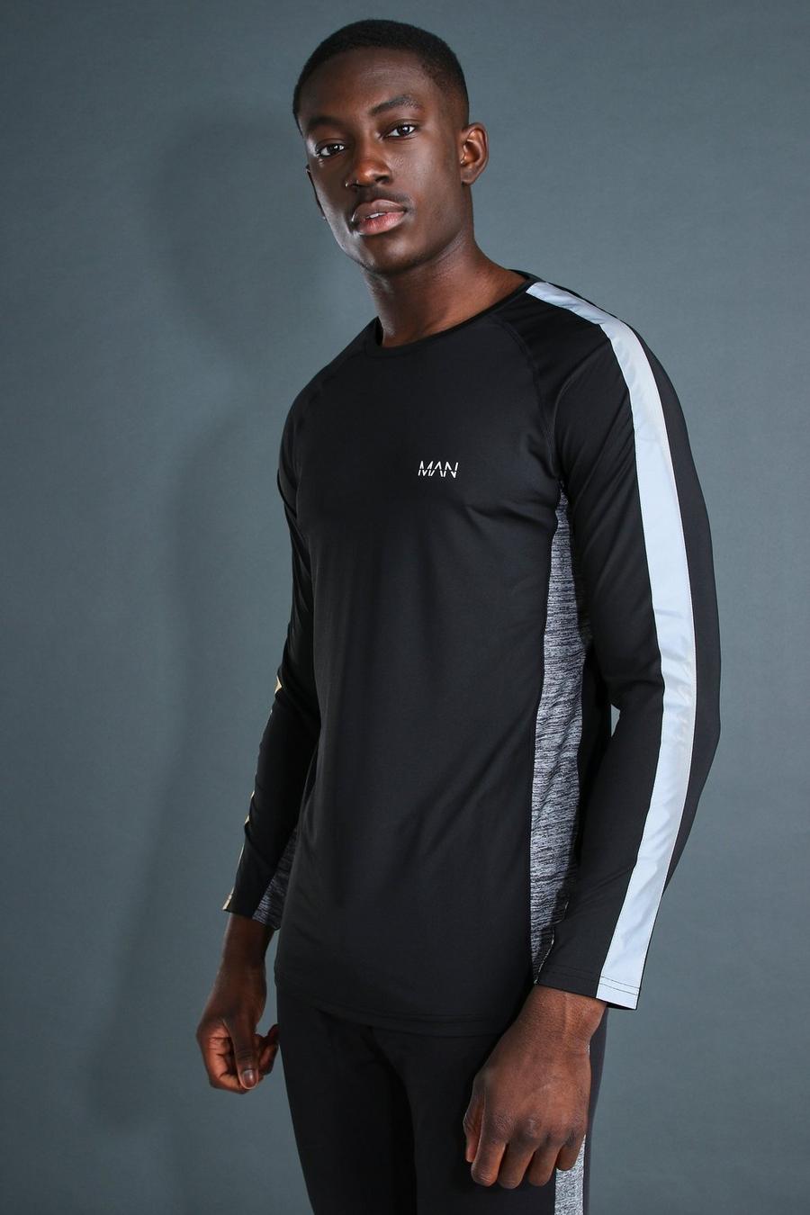 Camiseta de gimnasia activa L/S reflectante MAN, Negro image number 1