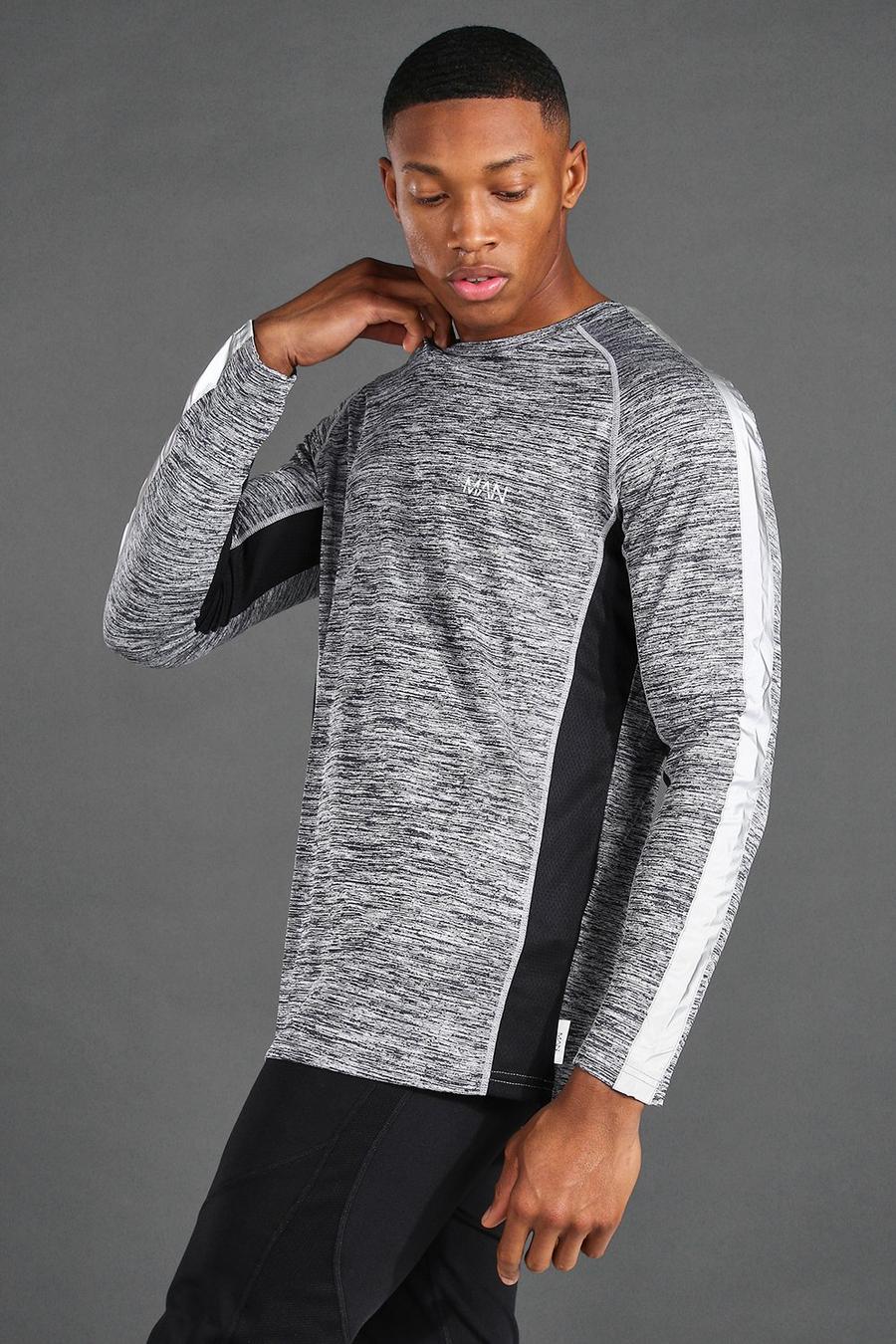 Grey marl Man Active Fitness Shirt Met Reflecterende Lange Mouwen image number 1