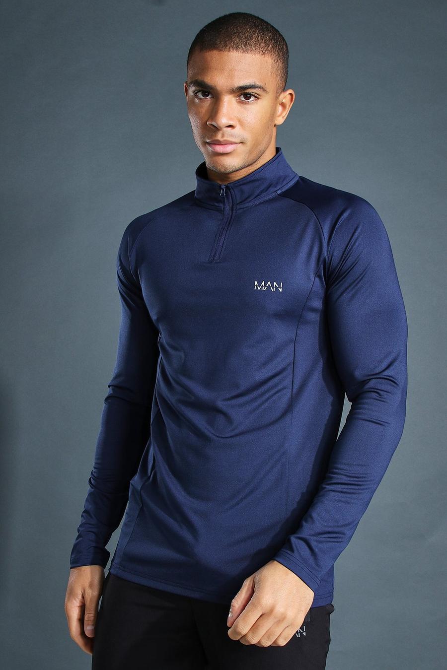 Navy marine Active Gym Raglan Muscle Fit 1/4 Funnel Top