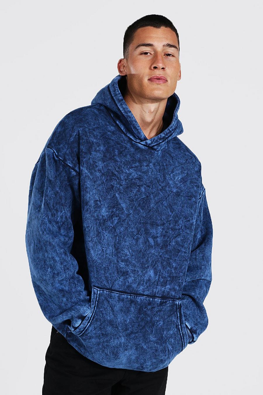 Navy Oversized Overdyed Over The Head Hoodie image number 1