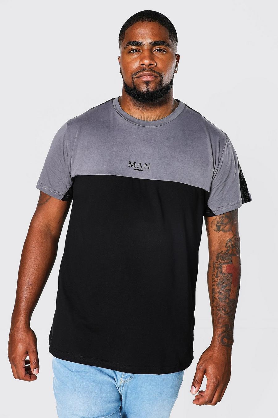 Black Plus Size - MAN Roman T-shirt med blockfärger och kantband image number 1