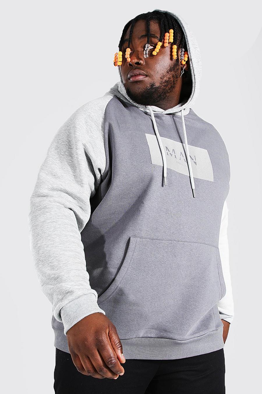 Grey Plus Size - MAN Roman Hoodie med blockfärger image number 1