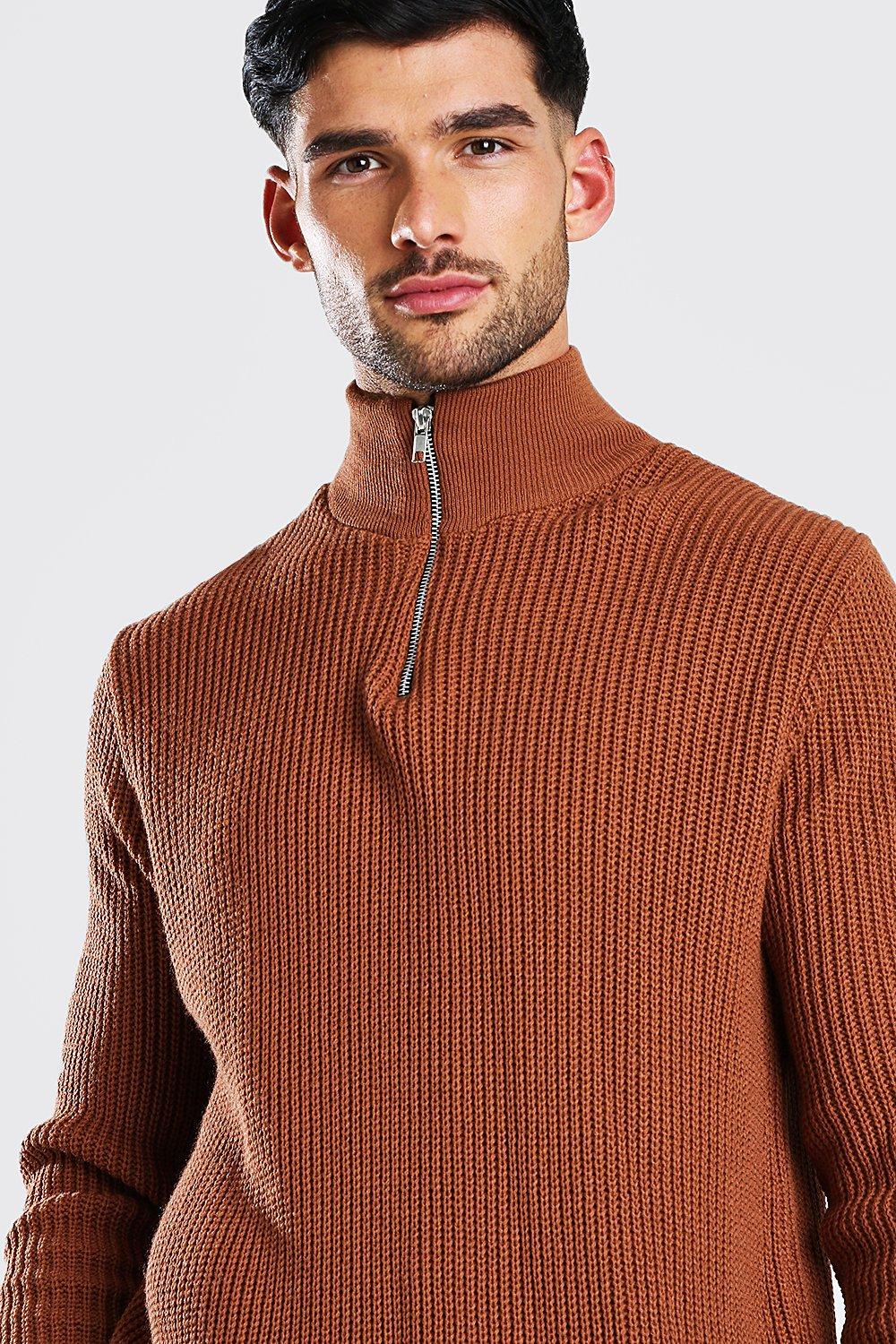 Mens half zip chunky jumper sale