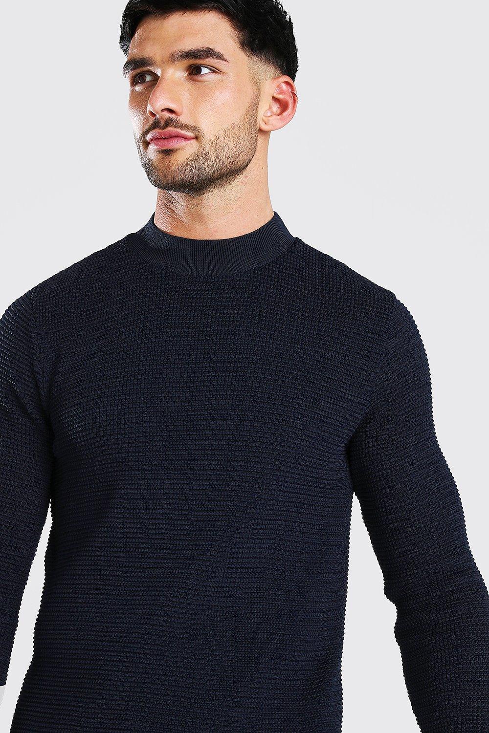 Muscle Roll Neck Ribbed Jumper