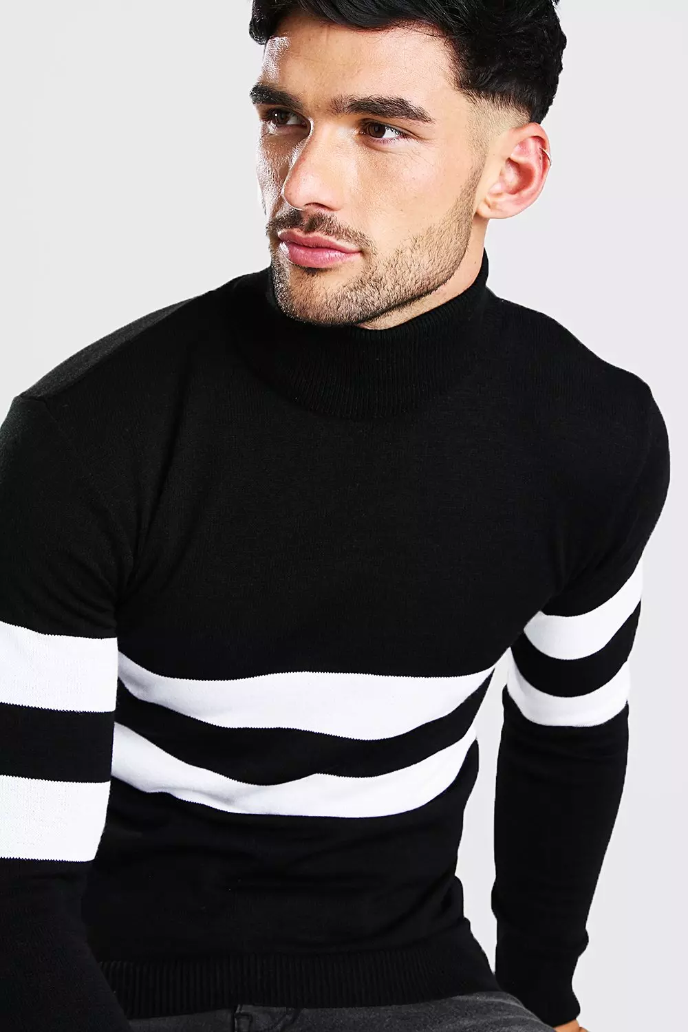 Striped roll shop neck mens