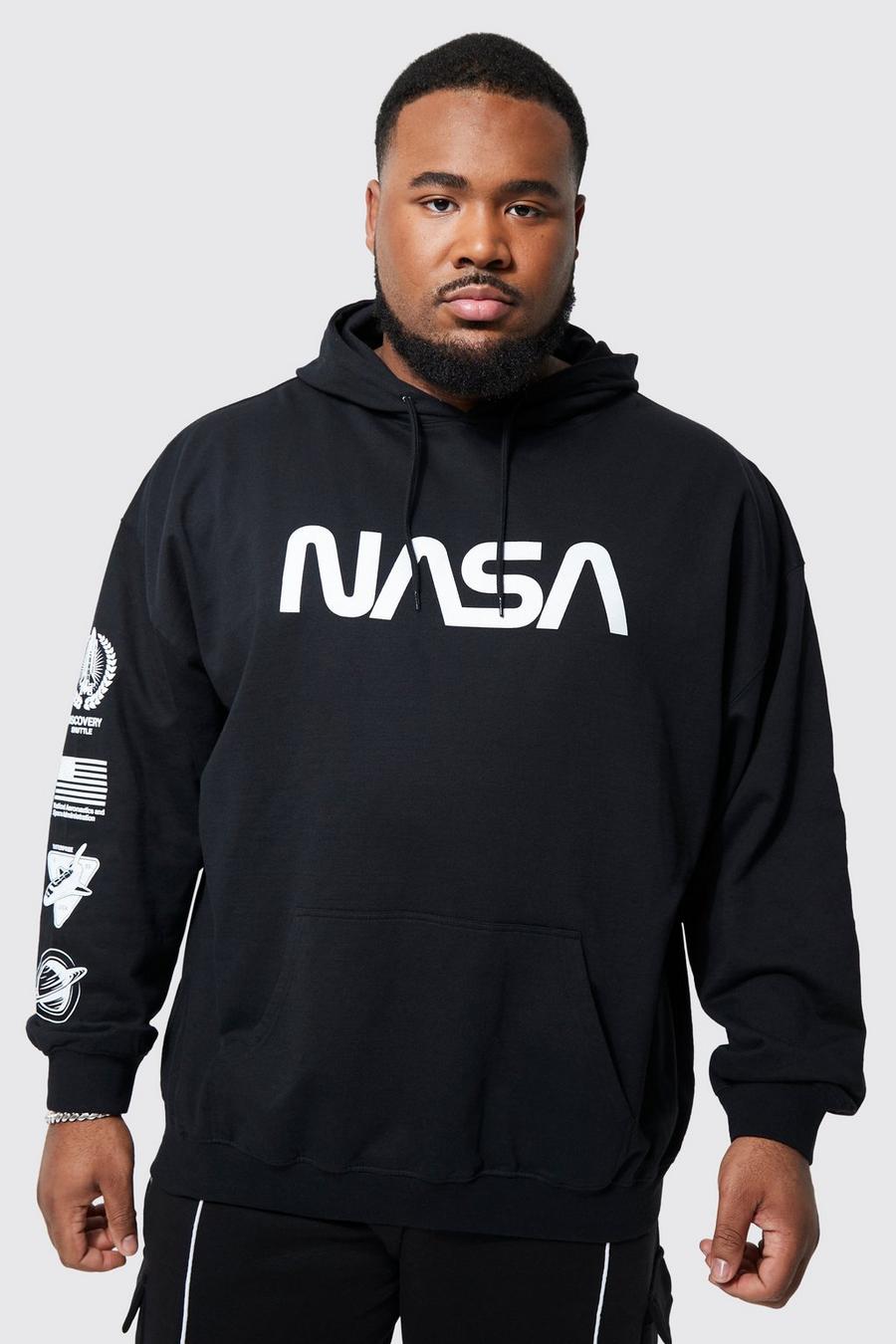 Black svart Plus Size - Hoodie med NASA-logga framtill och tryck längs ärmen