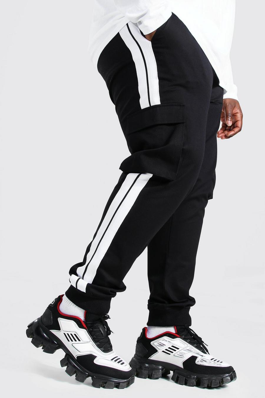 Pantalones de deporte de camuflaje tejidos con franja lateral talla Plus, Negro image number 1
