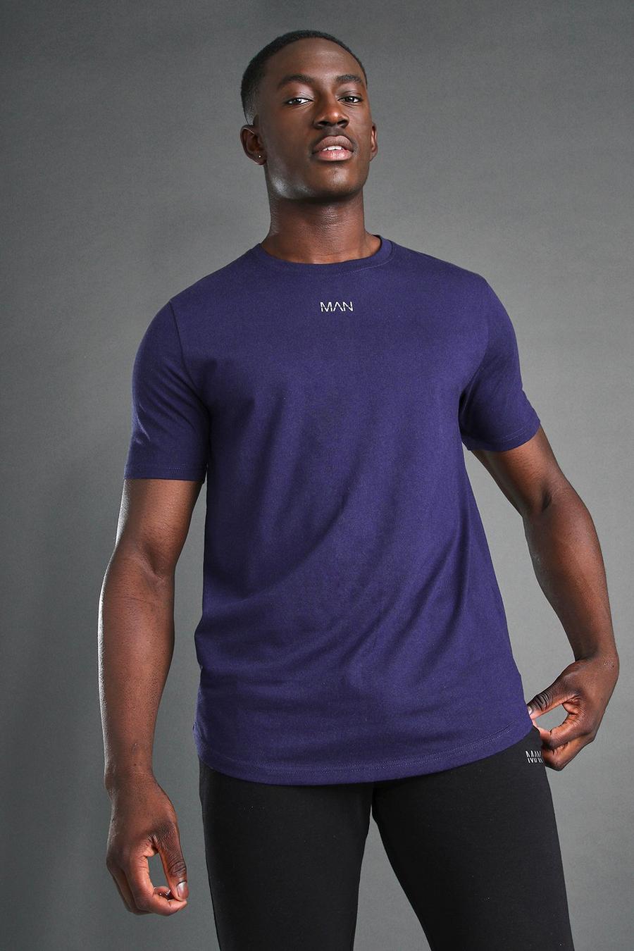 Navy MAN Active T-shirt med rundad kant och panel bak image number 1