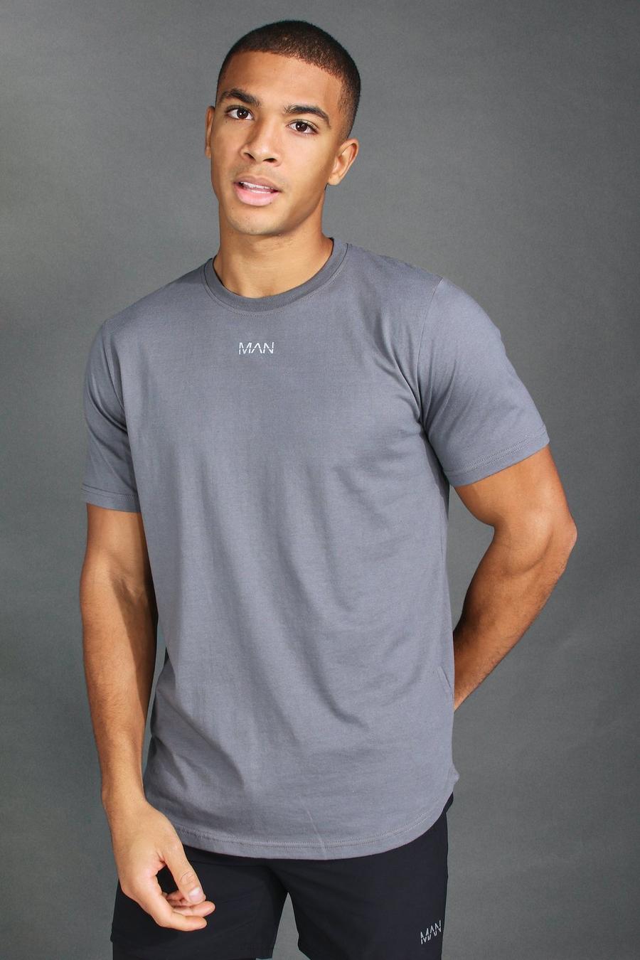 Charcoal MAN Active T-shirt med rundad kant och panel bak image number 1