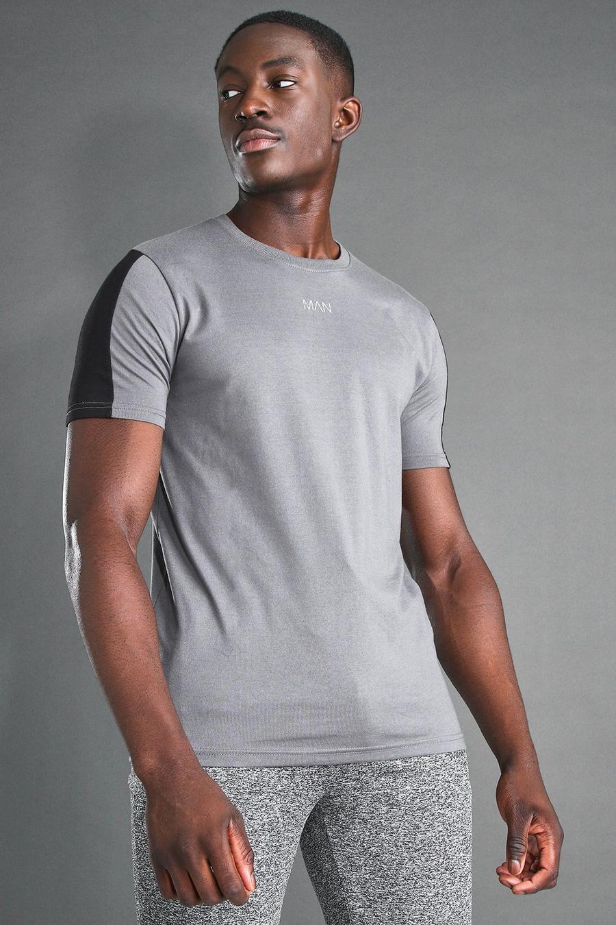 T-shirt à empiècement sur les manches - MAN Active, Charcoal image number 1
