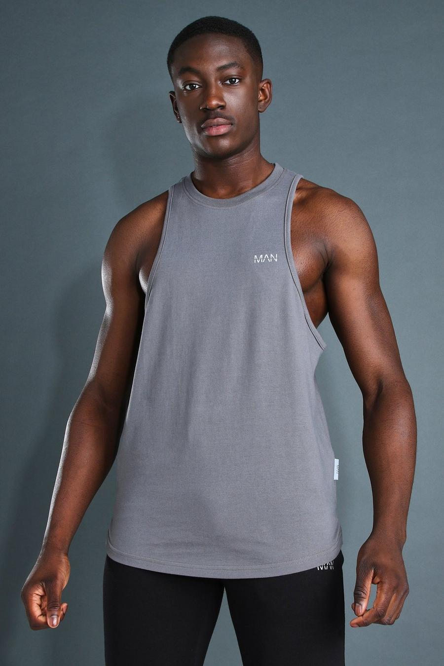 Charcoal MAN Active Gym Racer Tank image number 1
