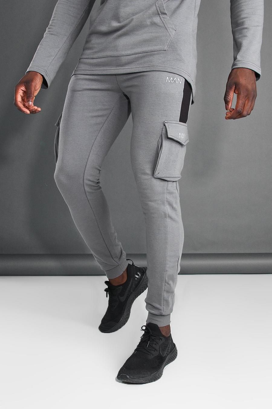 Charcoal Man Active Cargo Track Pant With Side Panel image number 1