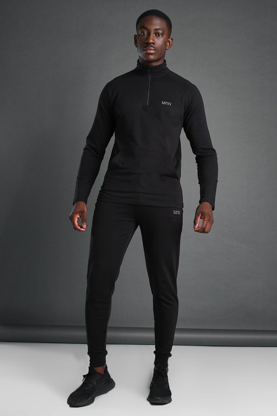 שחור חליפת טרנינג ספורטיבית עם צווארון משפך ו-1/4 רוכסן MAN image number 1