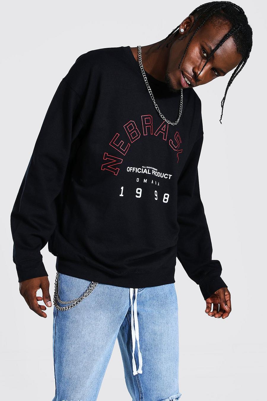 Black "Nebraska" Oversize sweatshirt med tryck image number 1