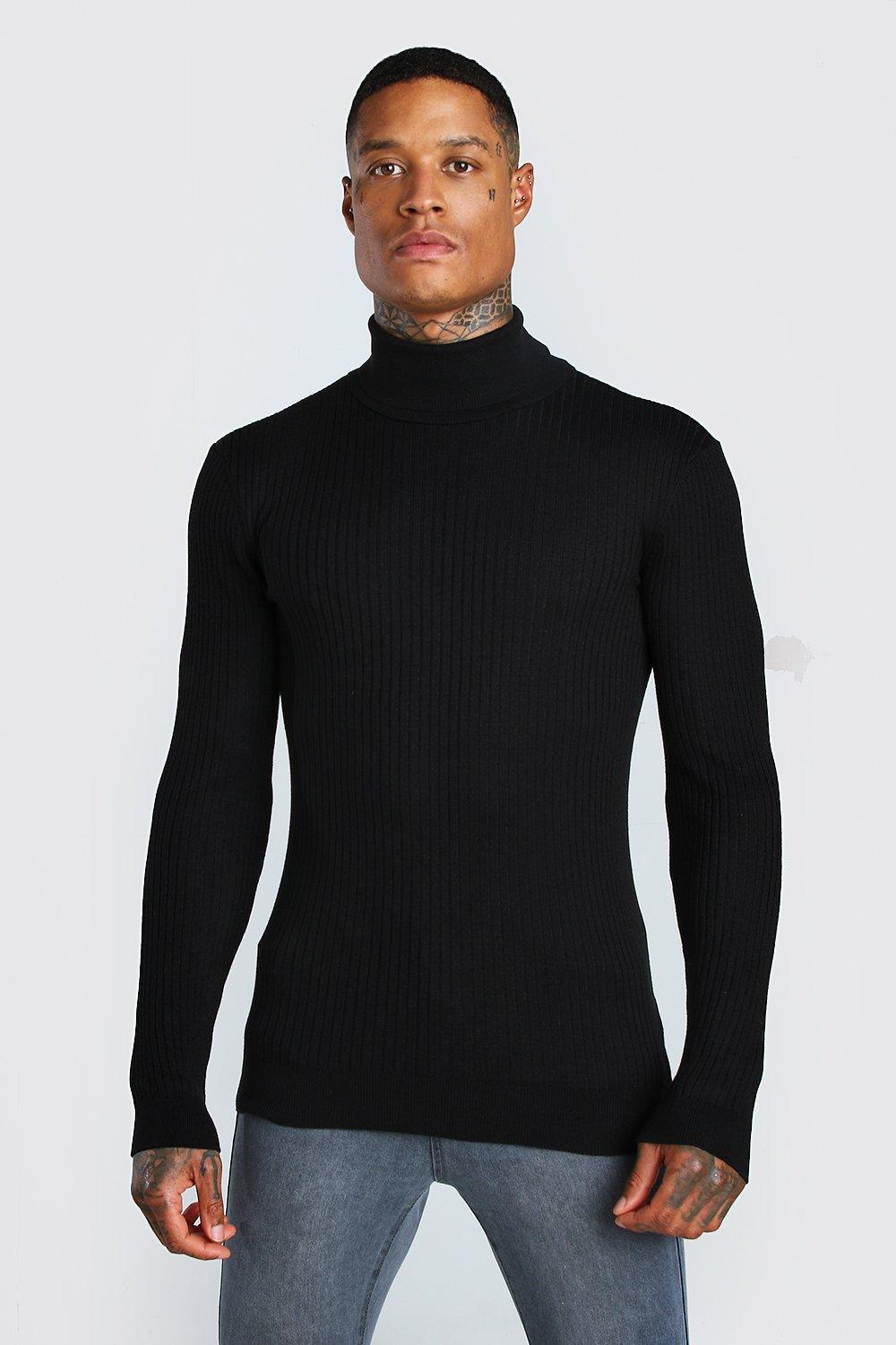 Muscle Fit Ribbed Turtleneck Jumper boohoo AU