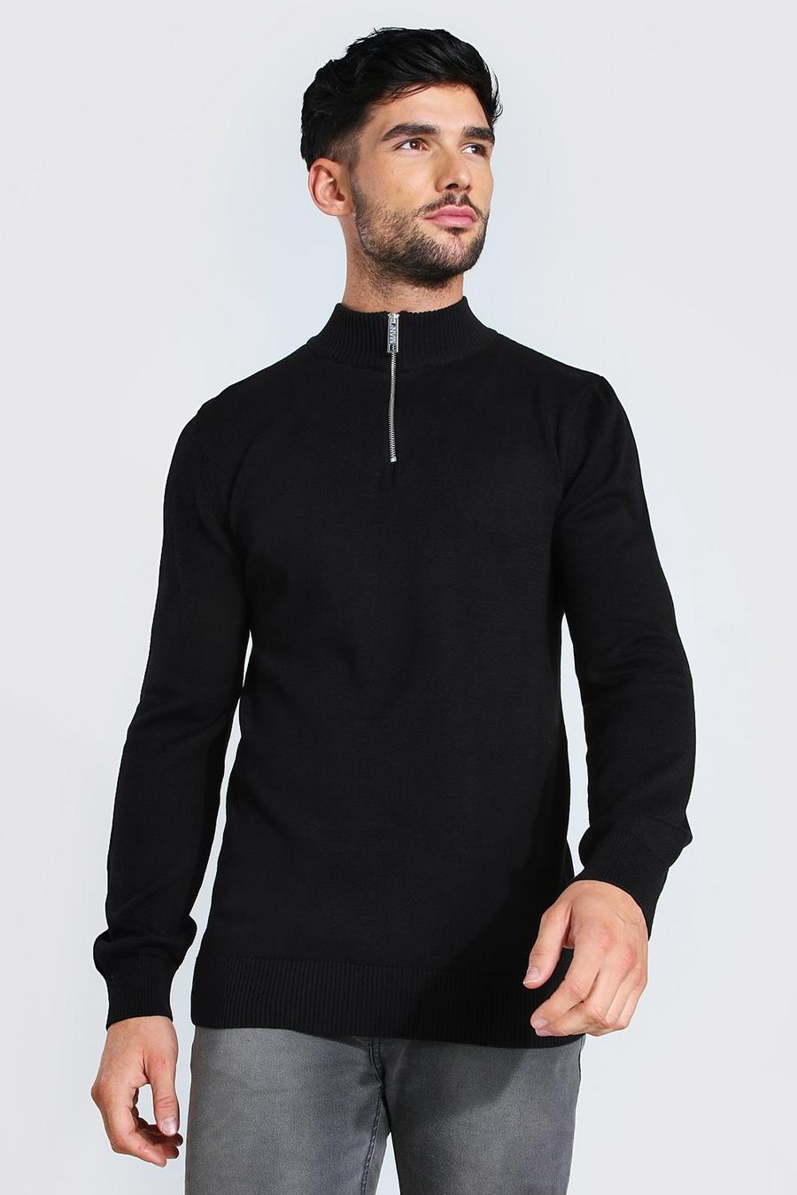 Pullover mit Trichterkragen und halbem Reißverschluss, Schwarz image number 1