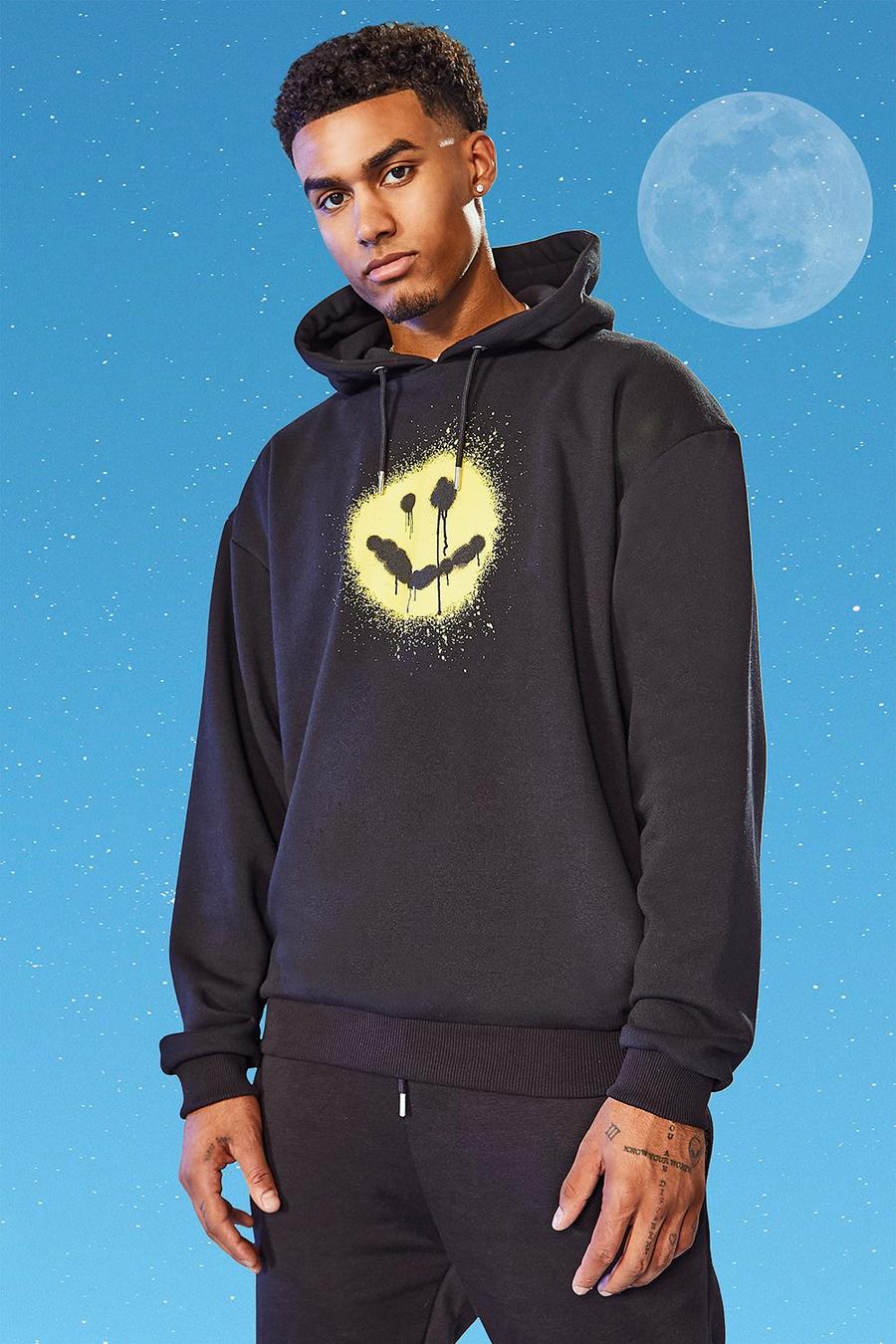Black Tall Oversized Drip Face Hoodie image number 1