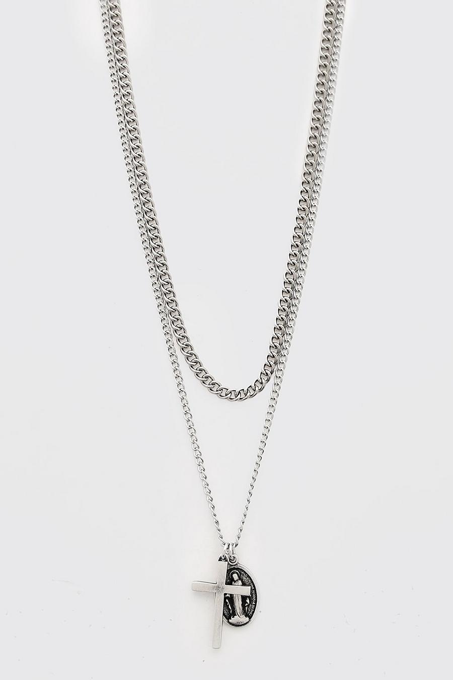 Silver Double Pendant Layered Chain image number 1