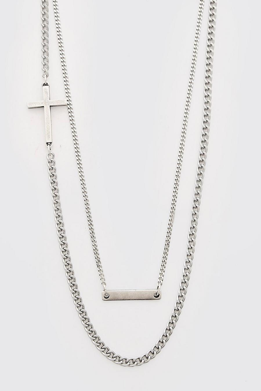 Silver Halsband med två kedjor och kors image number 1