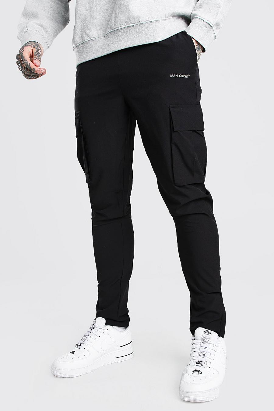 Black Tapered Cargo Track Pant image number 1